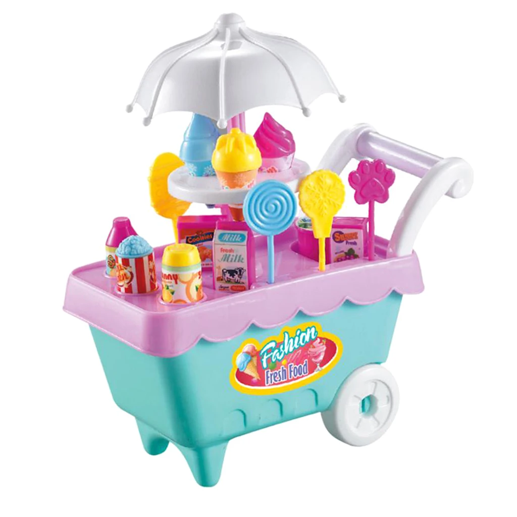 Ice Cream Cart Shop Toy, Pretend Play Toy Set with Music Lighting Xmas Gift