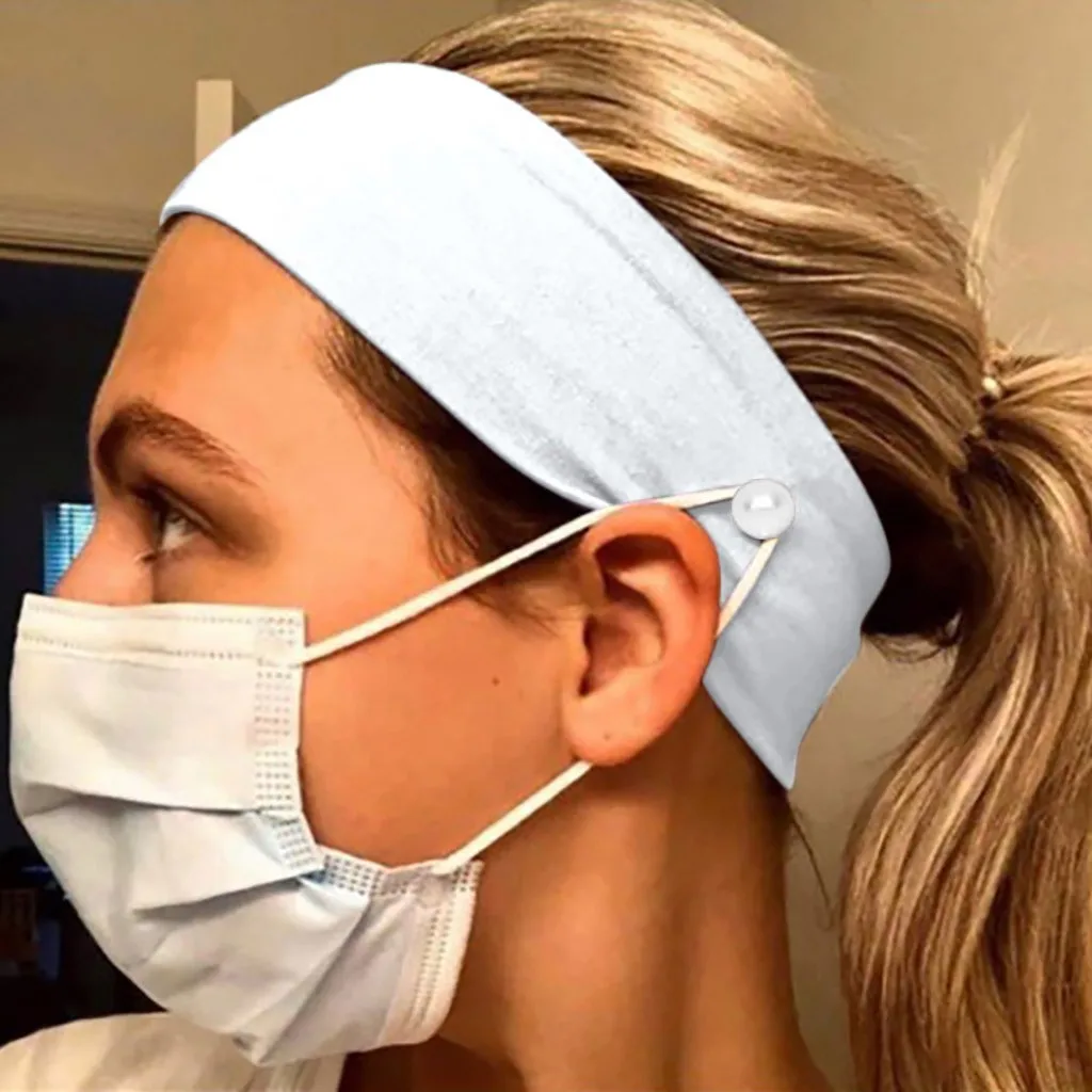 white hair clips Unisex Bandana Fiber Nurse Button Headband Face Mask Holder Solid Color Anti Tight Protect Ears Hairband Turban Headband 2022 hair clips for women
