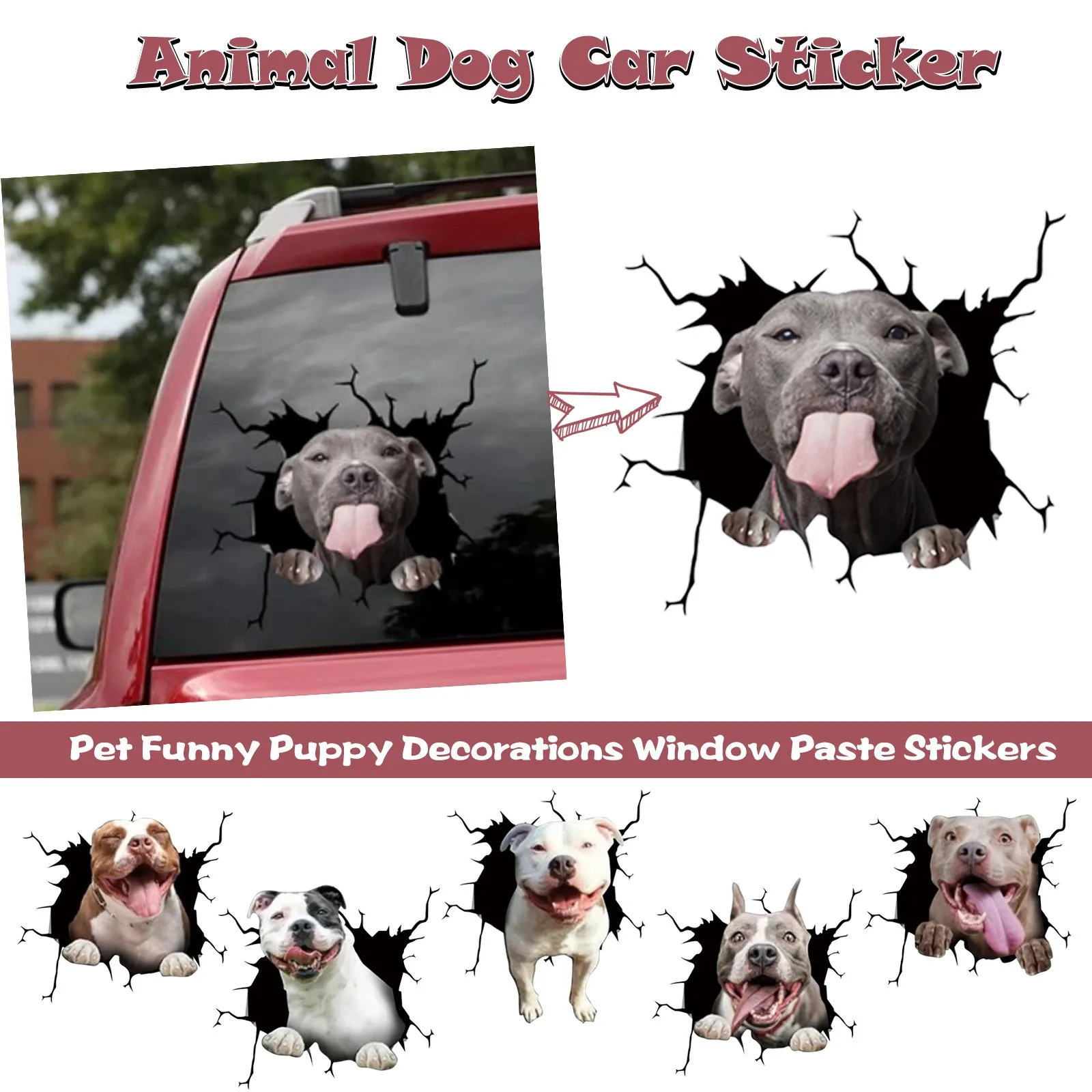 Dog Crack Wall Stickers Creative Home Car Windows Decoration Sticker Toilet  Fridge Pitbull Dachshund Husky Bulldog Crack Sticker