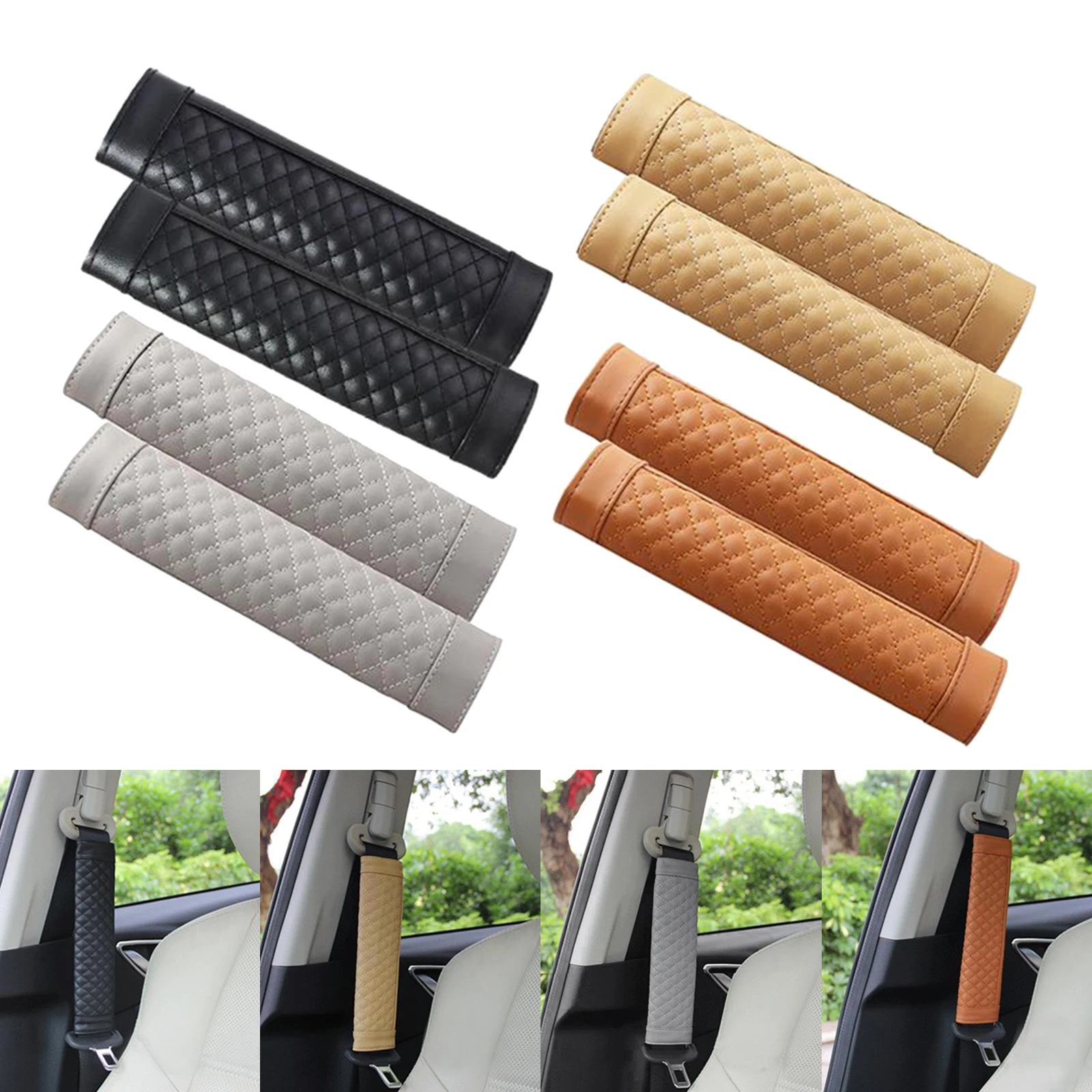 1Pair Stylish Car PU Leather Seatbelt Safety Seat Belt Pads Shoulder Strap Bag Backpack Cover Soft Comfort