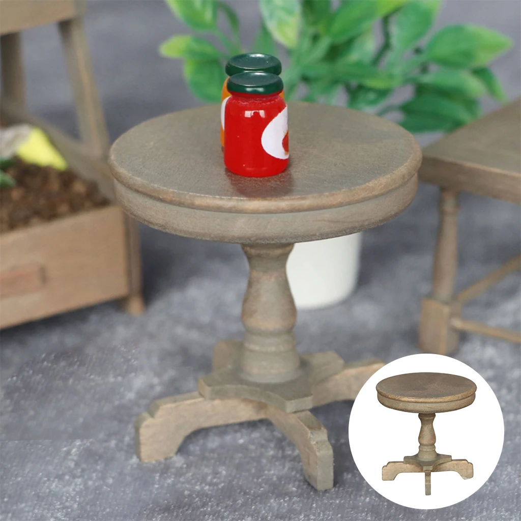 1:12th Scale Dolls house Retro Antique Round Table for Living Room Dining Room Yard Creative Modern Furniture Life Scene Toys