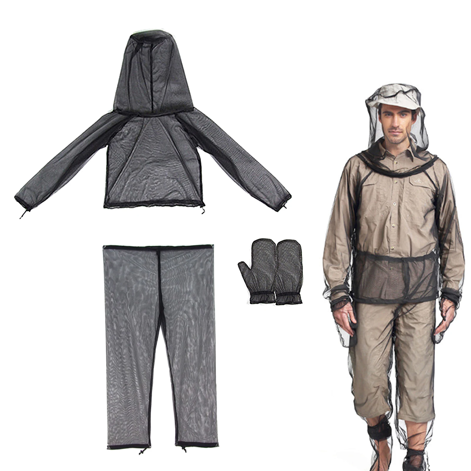 Anti-mosquito traje protector set pantalones chaqueta guantes para Outdoor Sport 