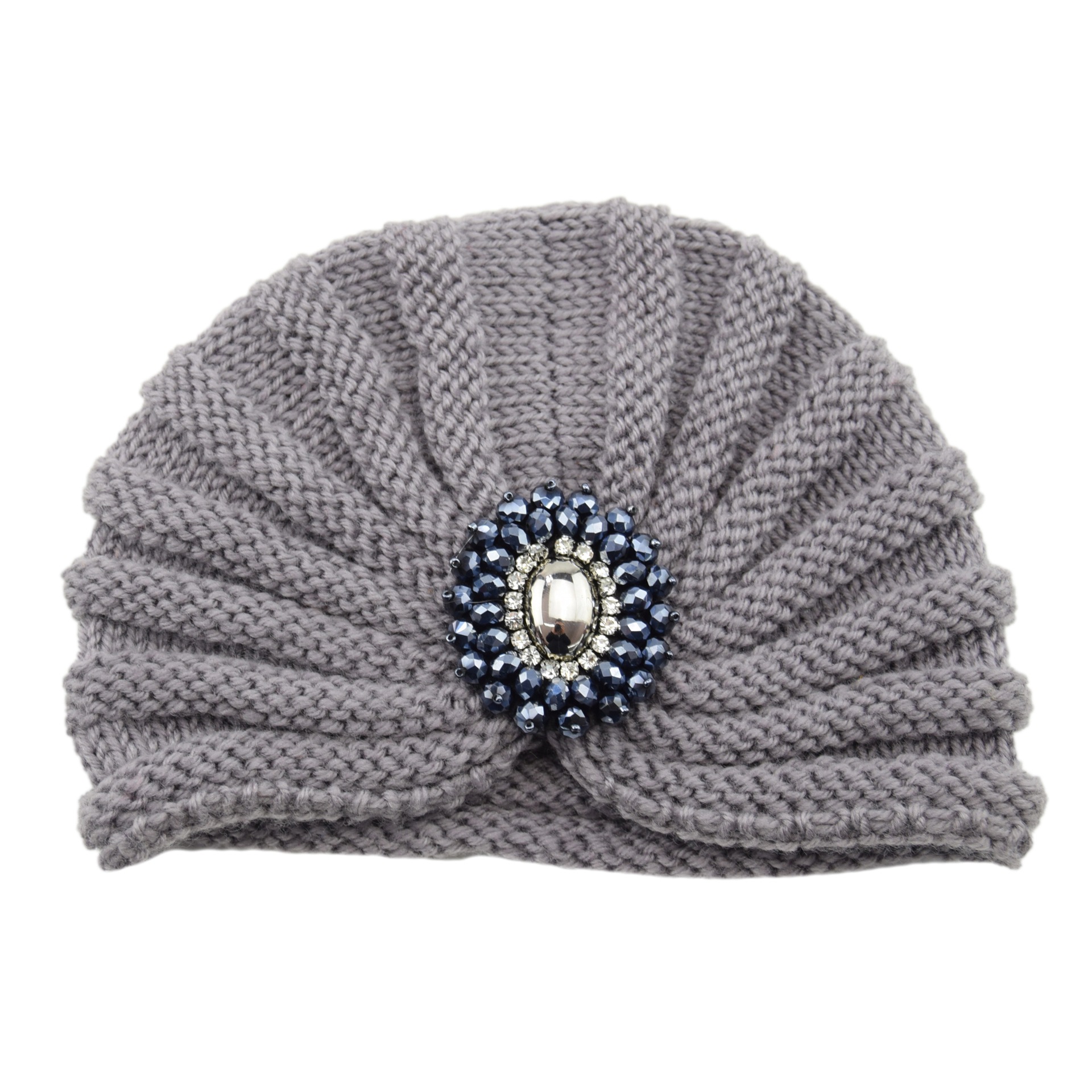 Dame Vintermote Luer Boho Gem Tilbehør Ull Varm Strikket Lue Hodelue Krystallkule Smykker Hette Muslimske Luer_voghion.com