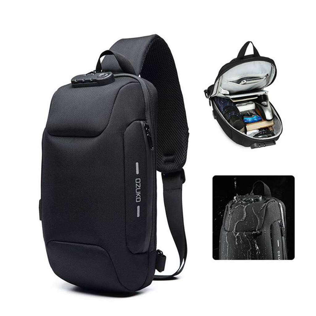 Men's Sling Bag Chest Shoulder Backpack Crossbody Bag with USB Charging Port for Travel, Hiking ,Cycling