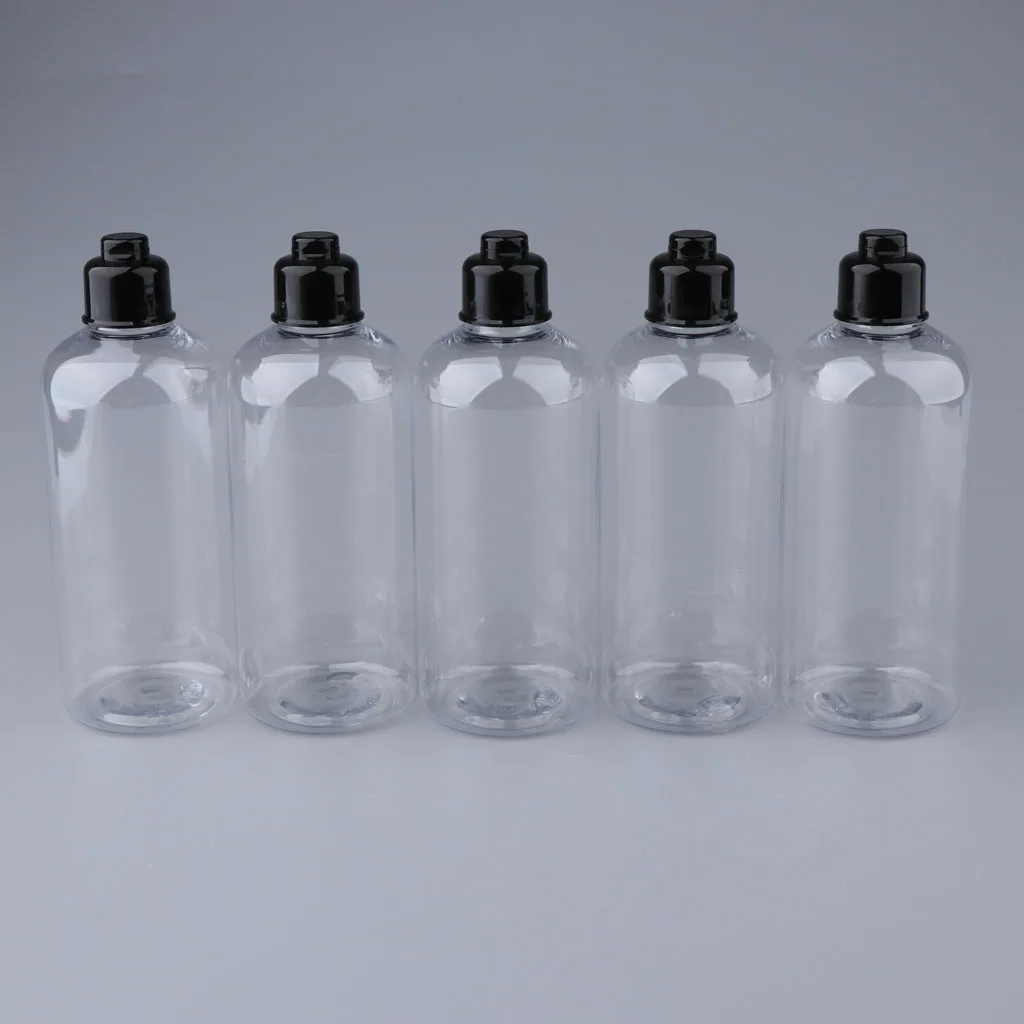 Clear 100/200/300 mL Empty Plastic Bottles with Black Flip Caps - BPA-free - Set of 5 - Packing Bottles for Travel