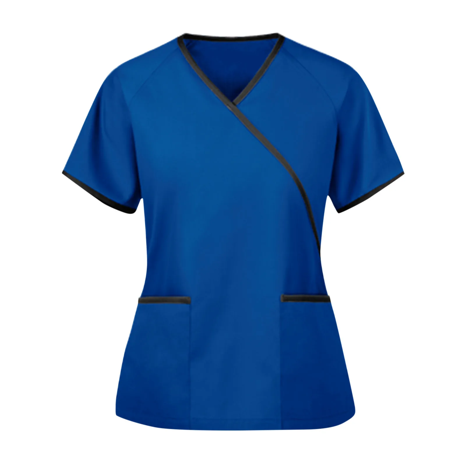 Nurse Tops for Women Women V-Neck Nursing Working Uniform T-Shirts Solid Patchwork Color Casual Workwear Scrub_Tops 