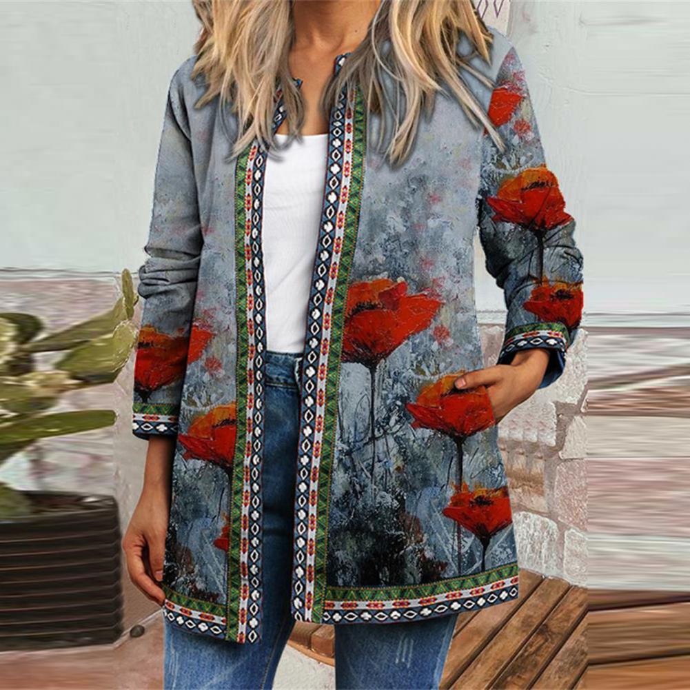 outono inverno cardigan feminino vintage étnico floral impresso manga longa túnica jaquetas senhoras outerwear solto chique casaco superior