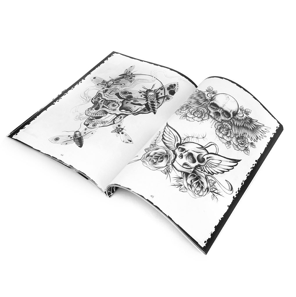 Assorted Patterns Skull Tattoo Flash Book Manuscripts Instruction Autograph