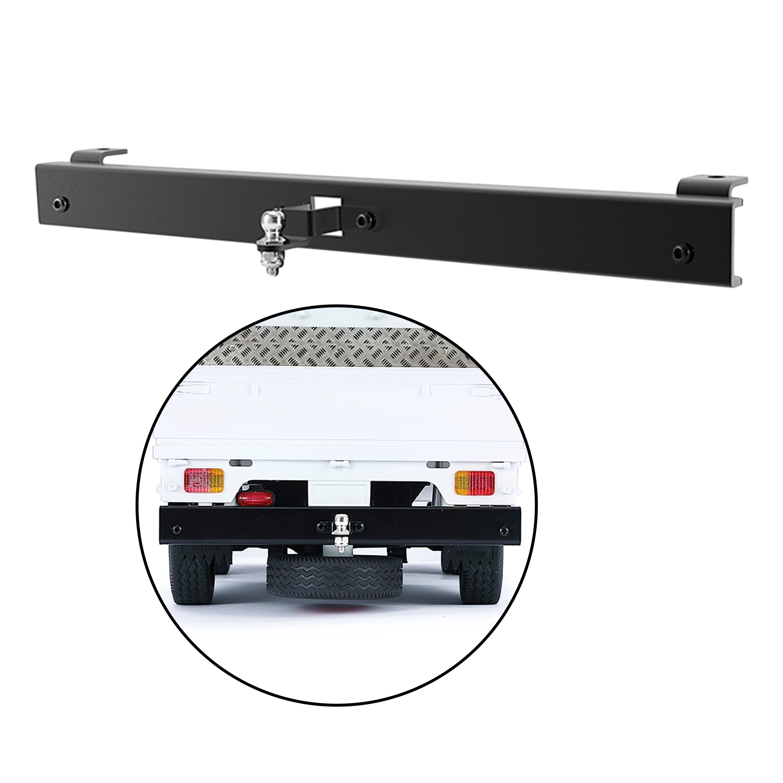 RC CNC Aluminum Rear Bumper with Trailer Buckle for WPL D12 Racing RC Car