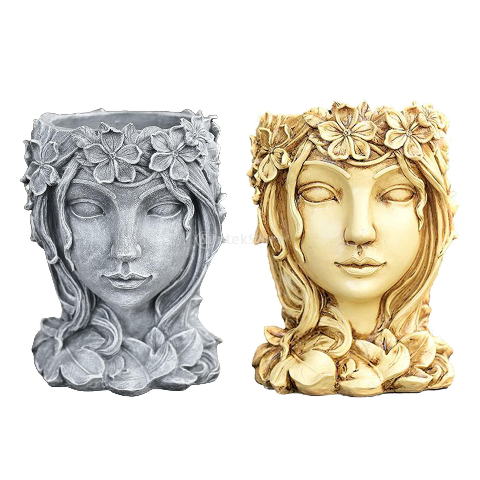 Resin Goddess Head Statue Planter Flower Succulent Pot Yard Desktop Decor