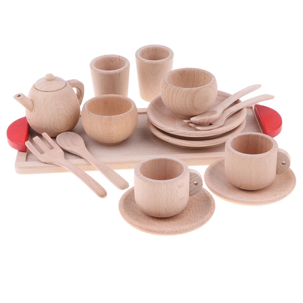 16pcs Kitchen Toy Wood Coffee Cup Role Play Educational Toy Girl Boy Child 2 3 4 5 6 Years Old