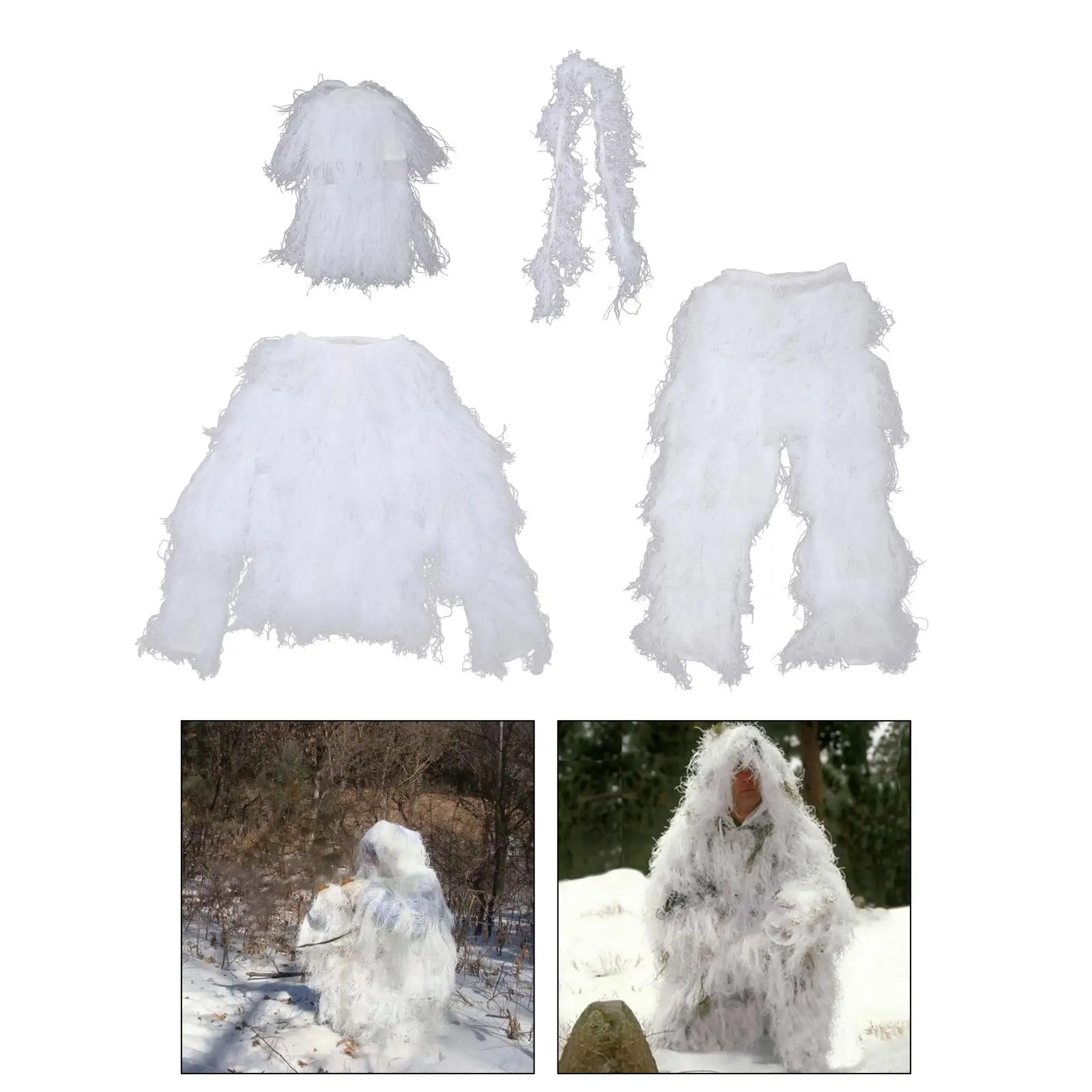 Snow Camo Winter Masking Suit Camouflage Clothing Jacket, Pants Hood Head Full Cover Wildlife Photography Party Clothes Set