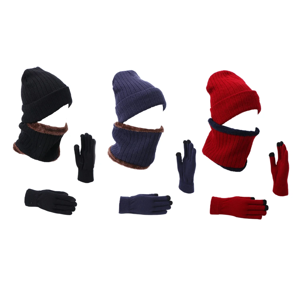 3pcs Winter Scarf Hat Gloves Set Outdoor Cycling Ski Camping Warm Thickened Neck Collar Women Men Warmer Caps Scarves
