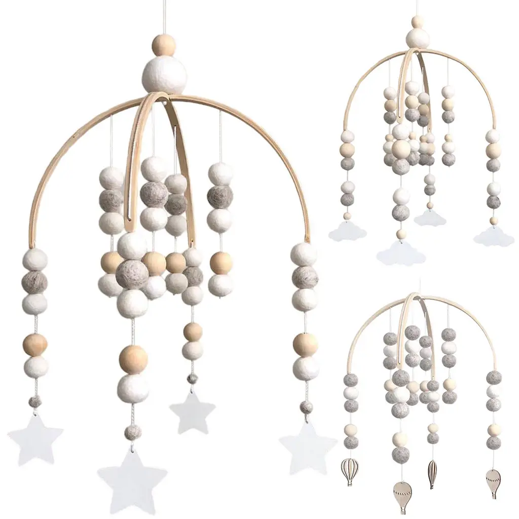 Baby Crib Mobile with Wool Balls Nordic Style Ornament for Kids Newborn Gift Photography Props