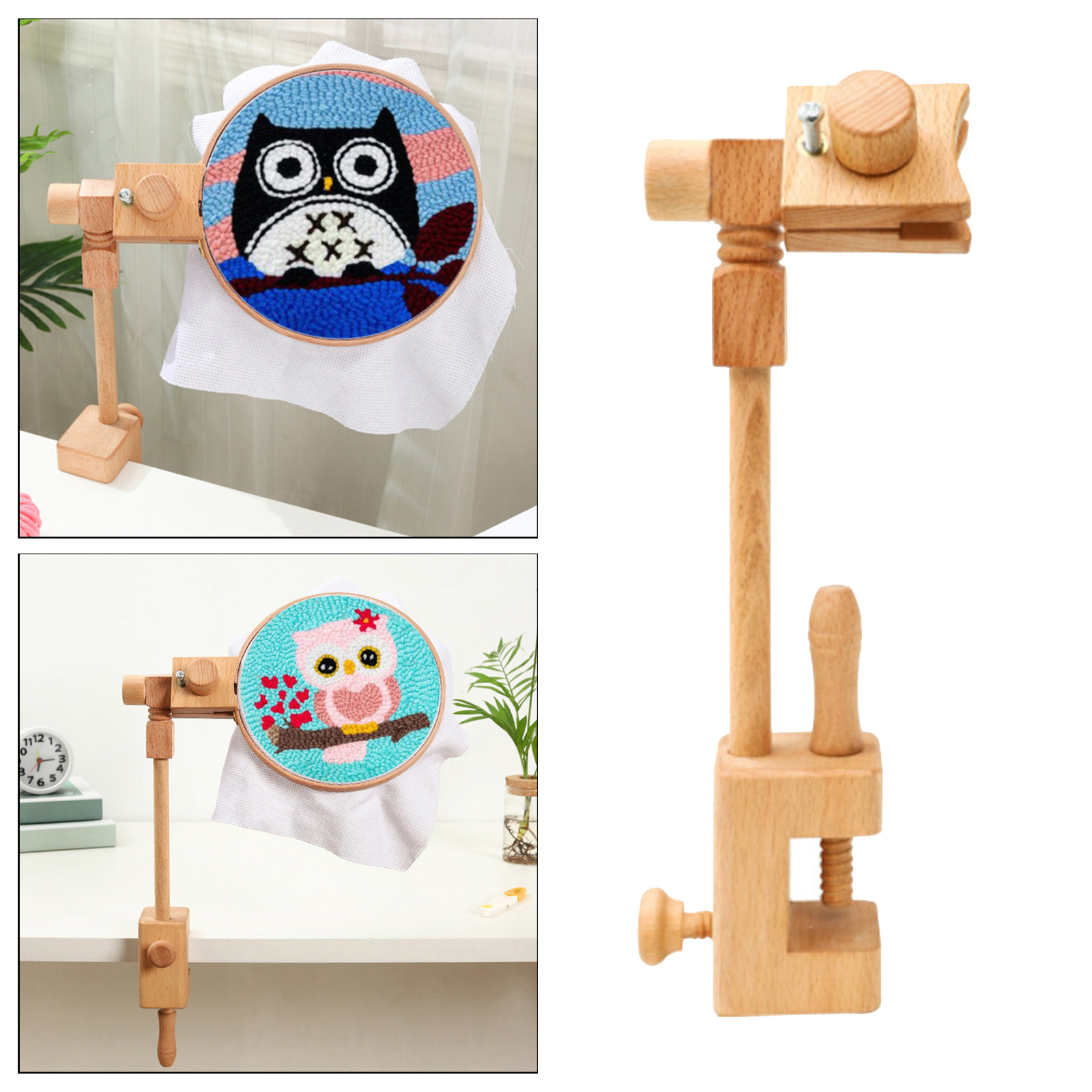 Max Dia. 40cm Embroidery Hoop 360 Rotation Cross Stitch Frame Rack Adjustable Wooden Embroidery Table Clamp Stand