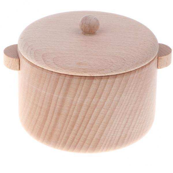 2xWooden Solid Beech Tableware Kid Pretend Play Game Kitchen Toy - Saucepan S