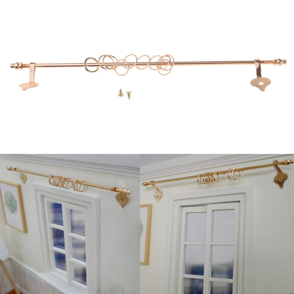 1/12 Scale Metal Dolls House Miniature Curtain Rods Window Accessory Golden