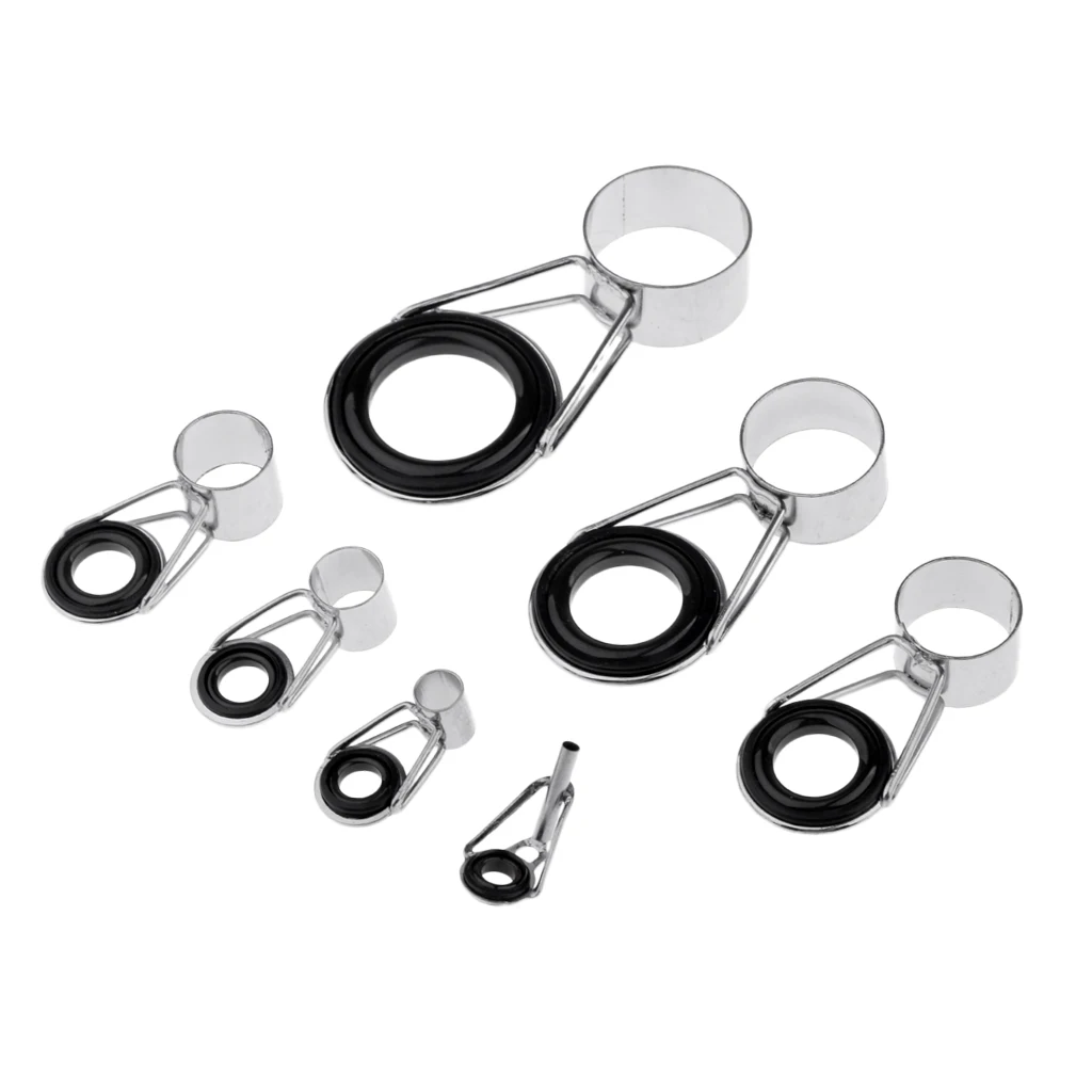 7Pcs/set Ceramic Ring Eyes Fishing Rod Tip Guides Ring Stainless Steel Frame Telescopic Surf Casting Fishing Rod Tips Rings