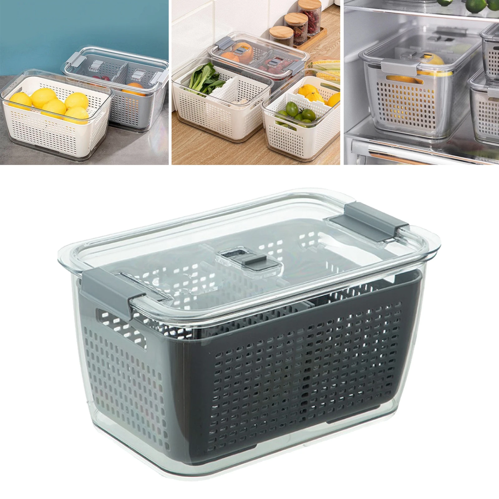 Professional Kitchen Fridge Drain Basket Vegetable Fruit Food Storage Box Organizer Containers