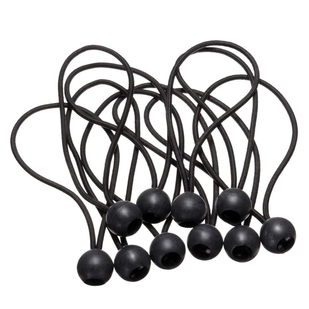 10 Pieces Elastic Tent Fix Cords Black Ball Bungee Loop Strap Tarpaulin Canopy Holder Wire