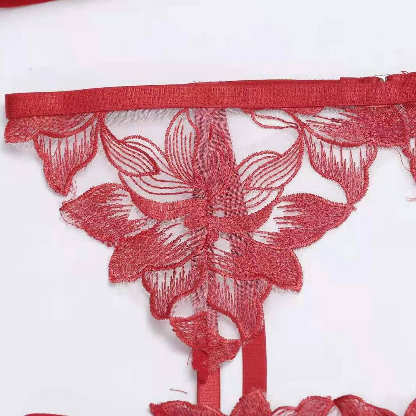 Floral Embroidered Erotic Lingerie for Women Bra + Garter Belt Thong Sexy Women's Underwear Adjustable Spaghetti Strap Lenceria plus size underwear sets