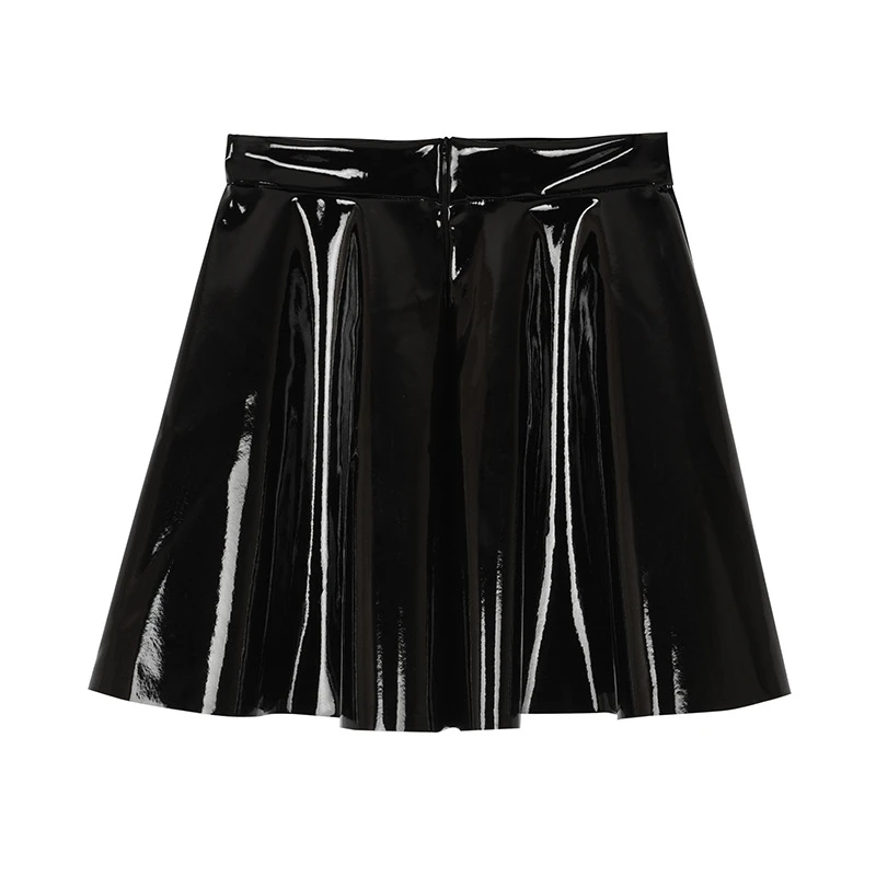 Punk Style Faux Leather Black Skirt E-girl Mall Goth Grunge High Waist A-line Skirt 90s Vintage Women Kawaii Harajuku Clothes
