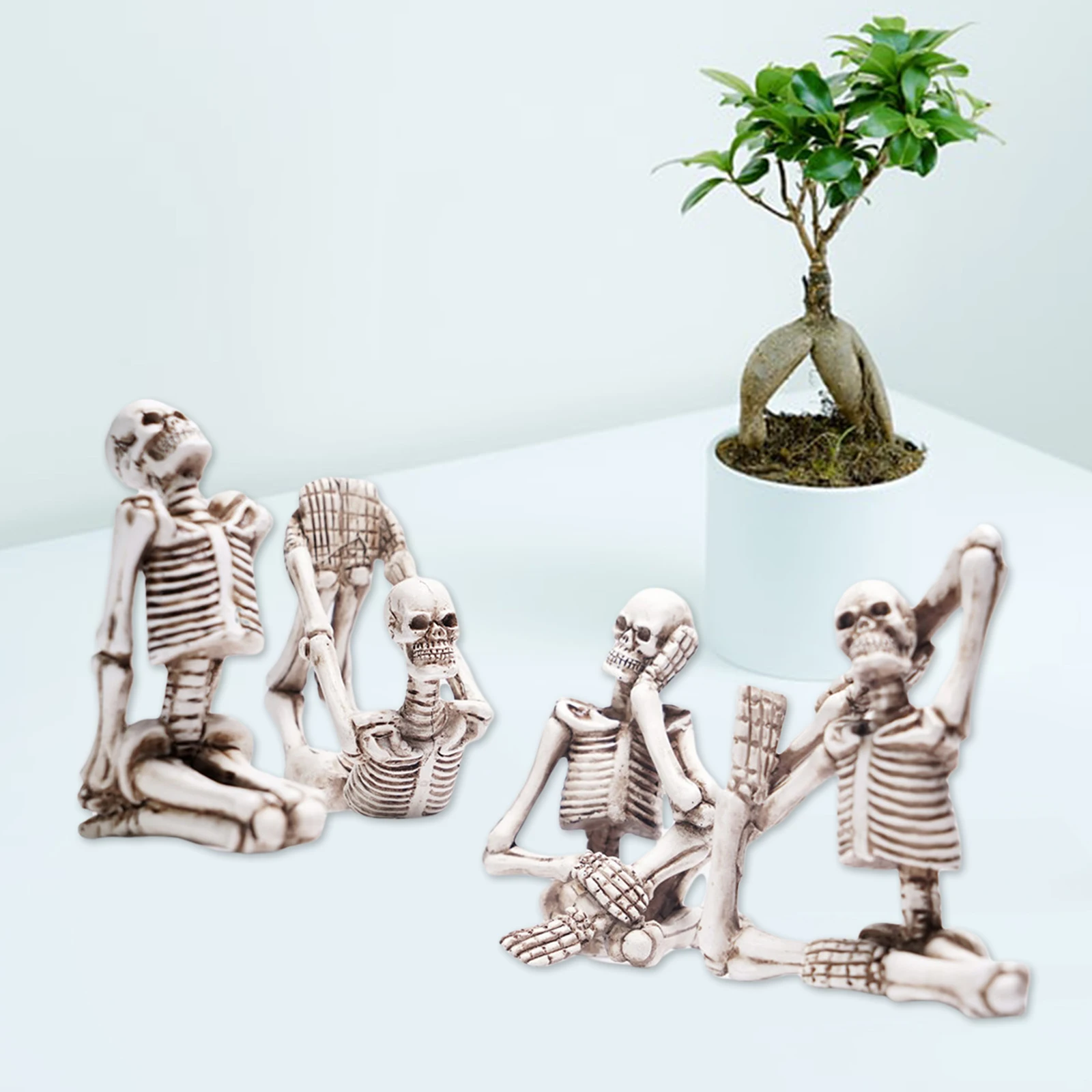4PACK Resin Figure Skull Yoga Pose Sculptures Home Decor Skeleton Figurine Ornament for Home TV Cabinet Bookshelf Decor