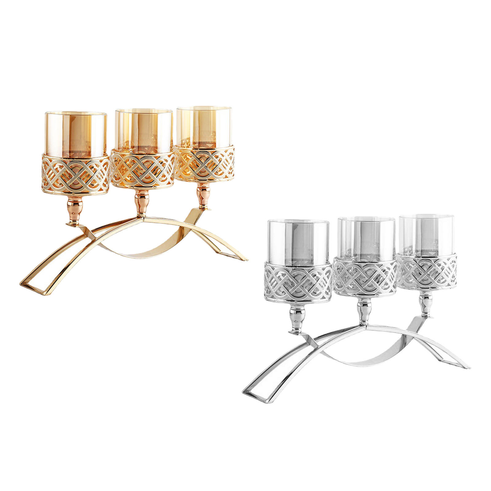 Decorative Crystal Glass Candle Holders Candlestick with 3 Candelabras for Dinning Room