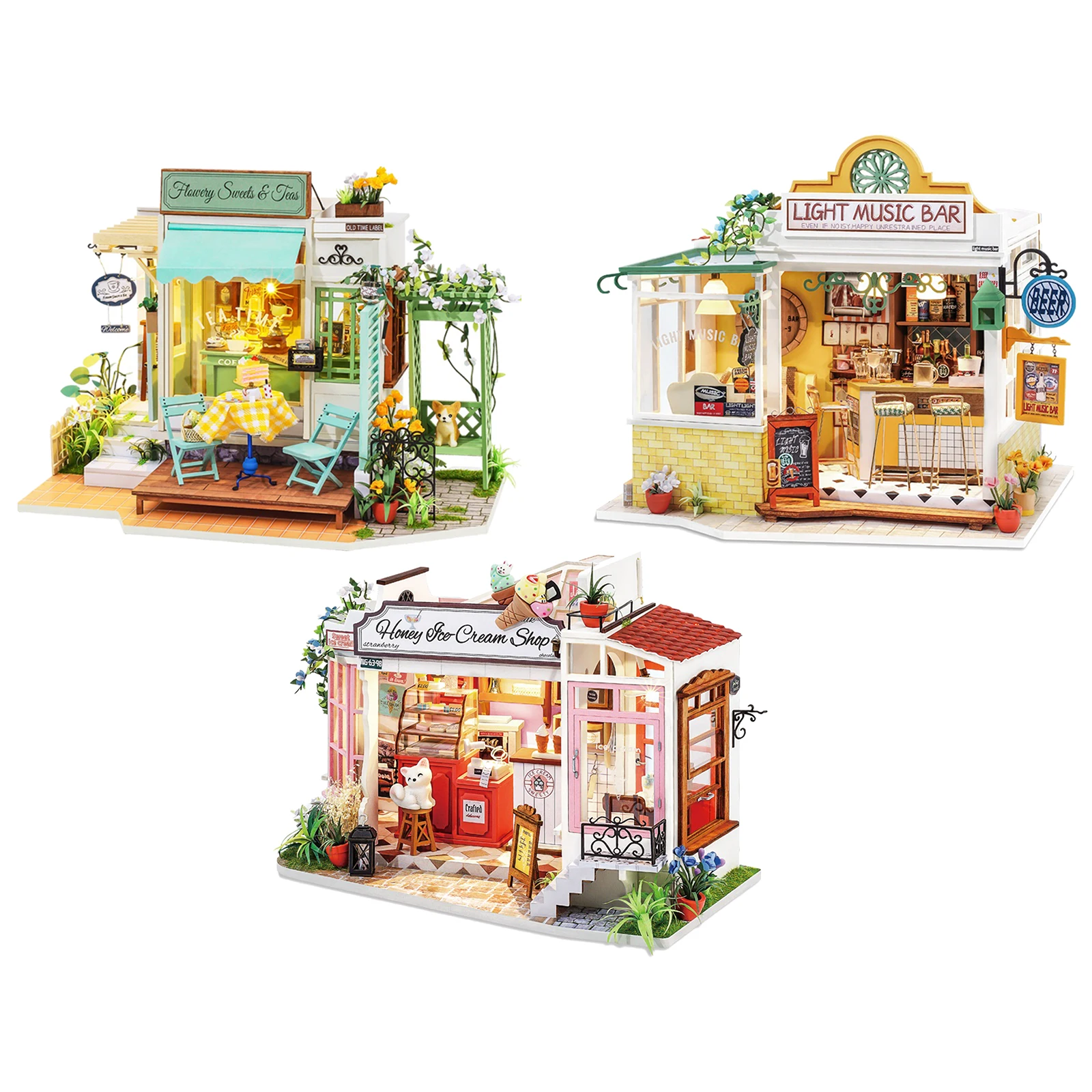 DIY Dollhouse with Realistic Furniture Wood Cottage Shop Doll House Toys