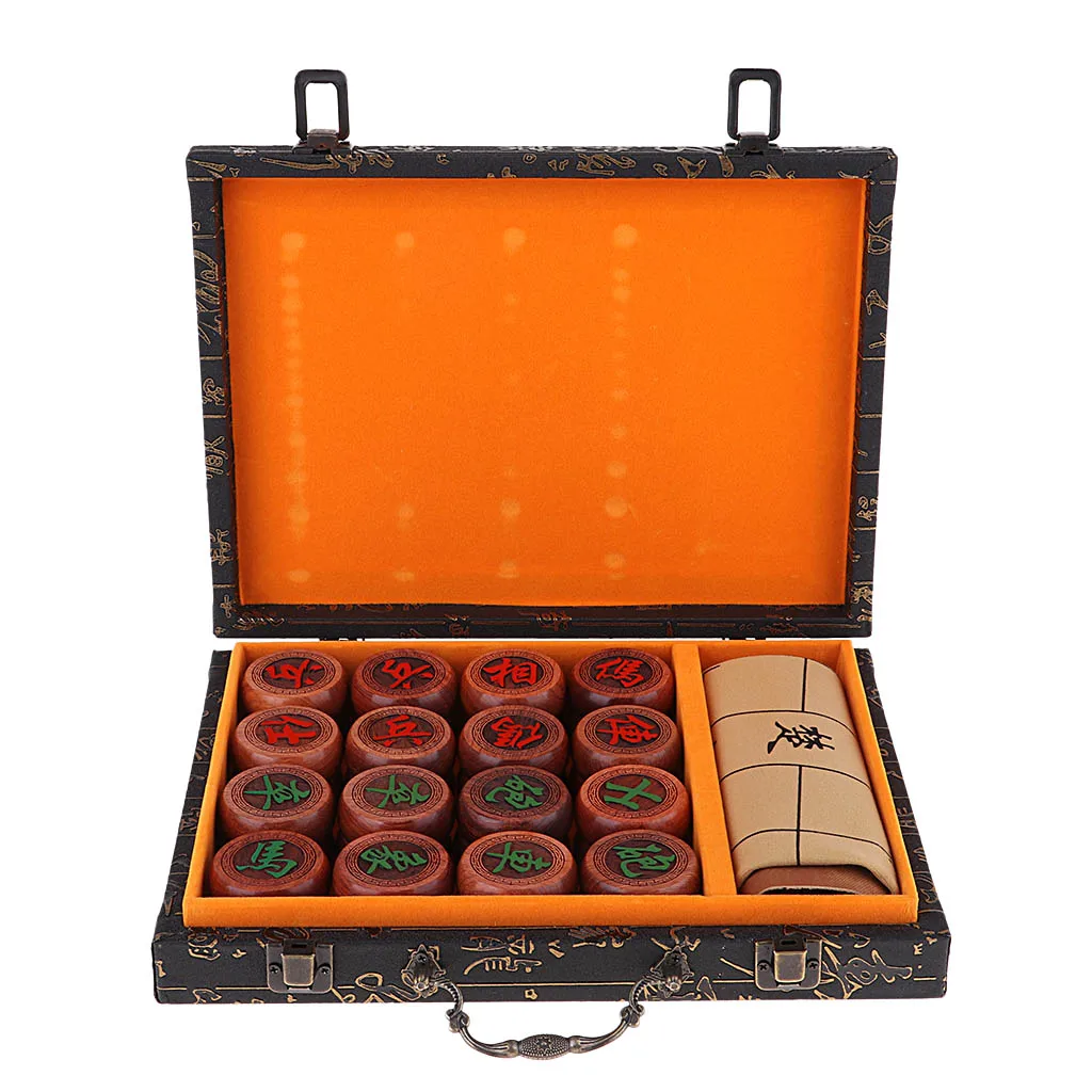 High-end Rosewood Chinese Chess Set Traditional Xiangqi Classic Board Game with PU Wrapped Case for 2 Players