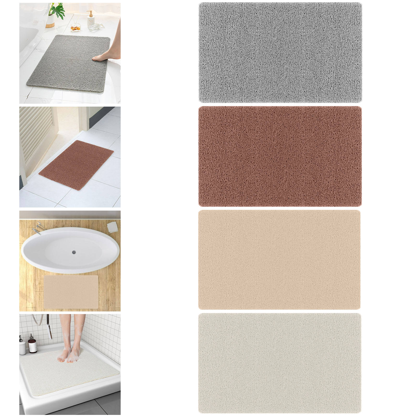 Anti-Skid Shower Mat, Bath Shower Floor Mat with Drain Hole Anti Slip and Mold Resistant Bathroom Stall Mat