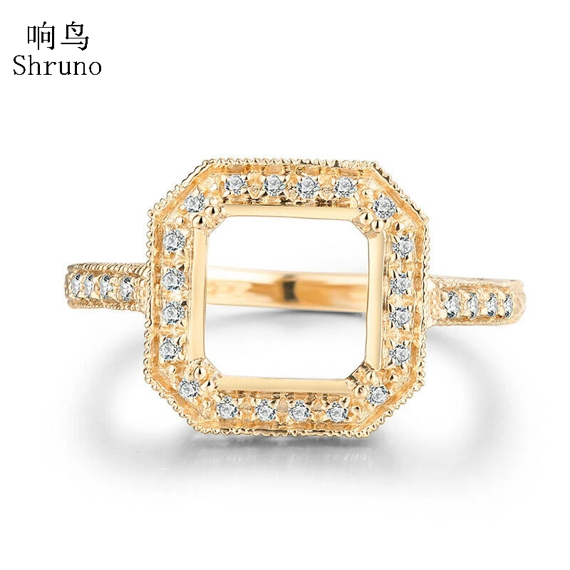 Round/Cushion 8mm Semi Mount Real Diamond Halo Fine Jewelry 10K Yellow Gold Ring 