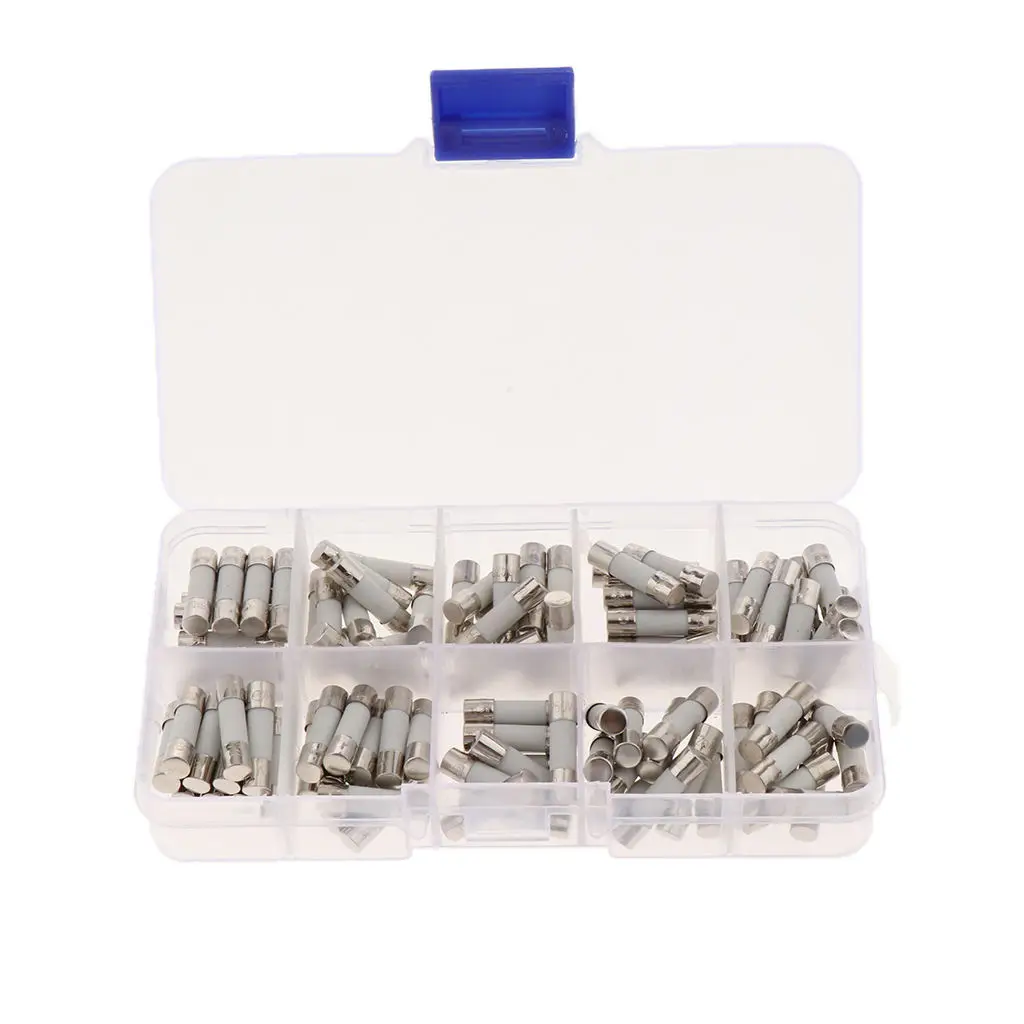 100pcs Quick Blow Ceramic Tube Fuse Assorted Kit Amp 250V 0.5A-30A (Ceramic Fuse 5x20mm)