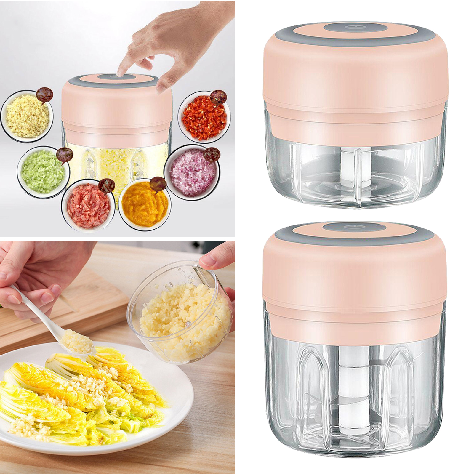 Electric Mini Garlic Chopper, Portable Garlic Cutter Garlic Fruit Vegetable Chopper USB Charging Kitchen Gadget Tool