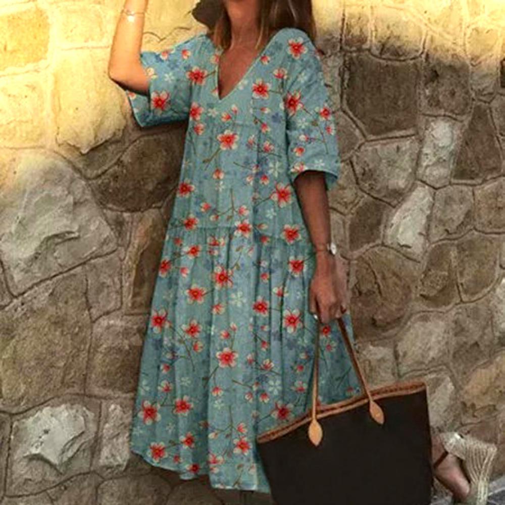 Vestido Boho com Decote V Feminino, Meia