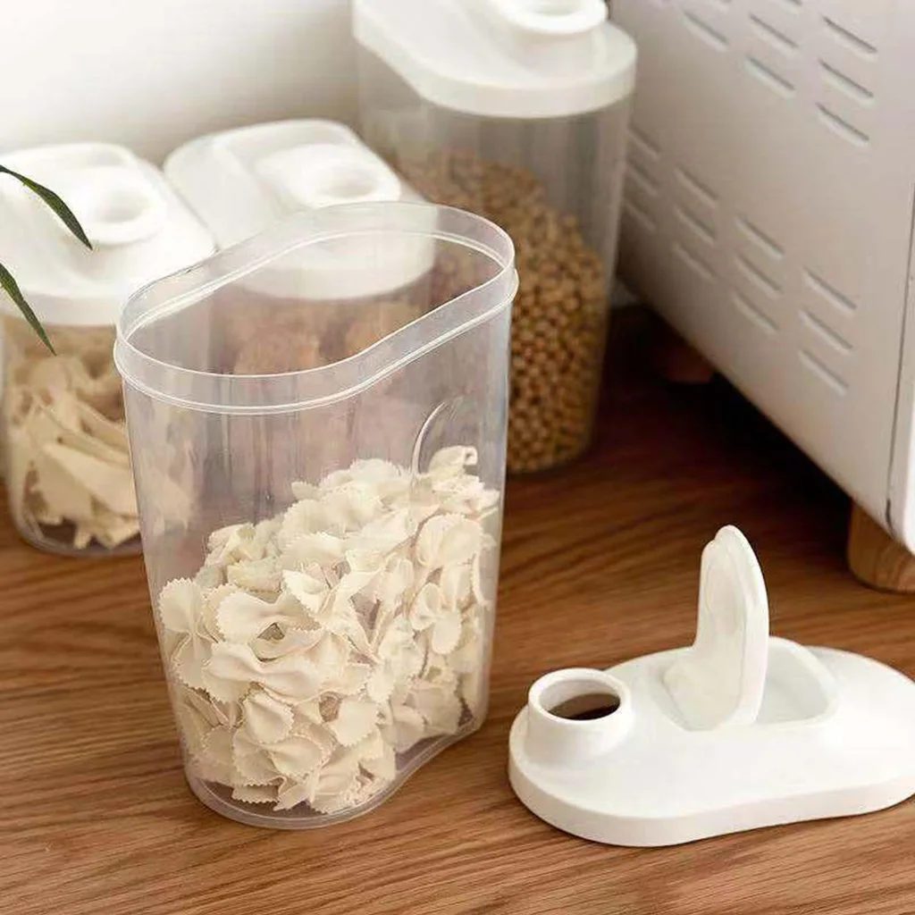 Clear Plastic Cereal Storage Container Flip Open Lid Pasta Rice Dry Food