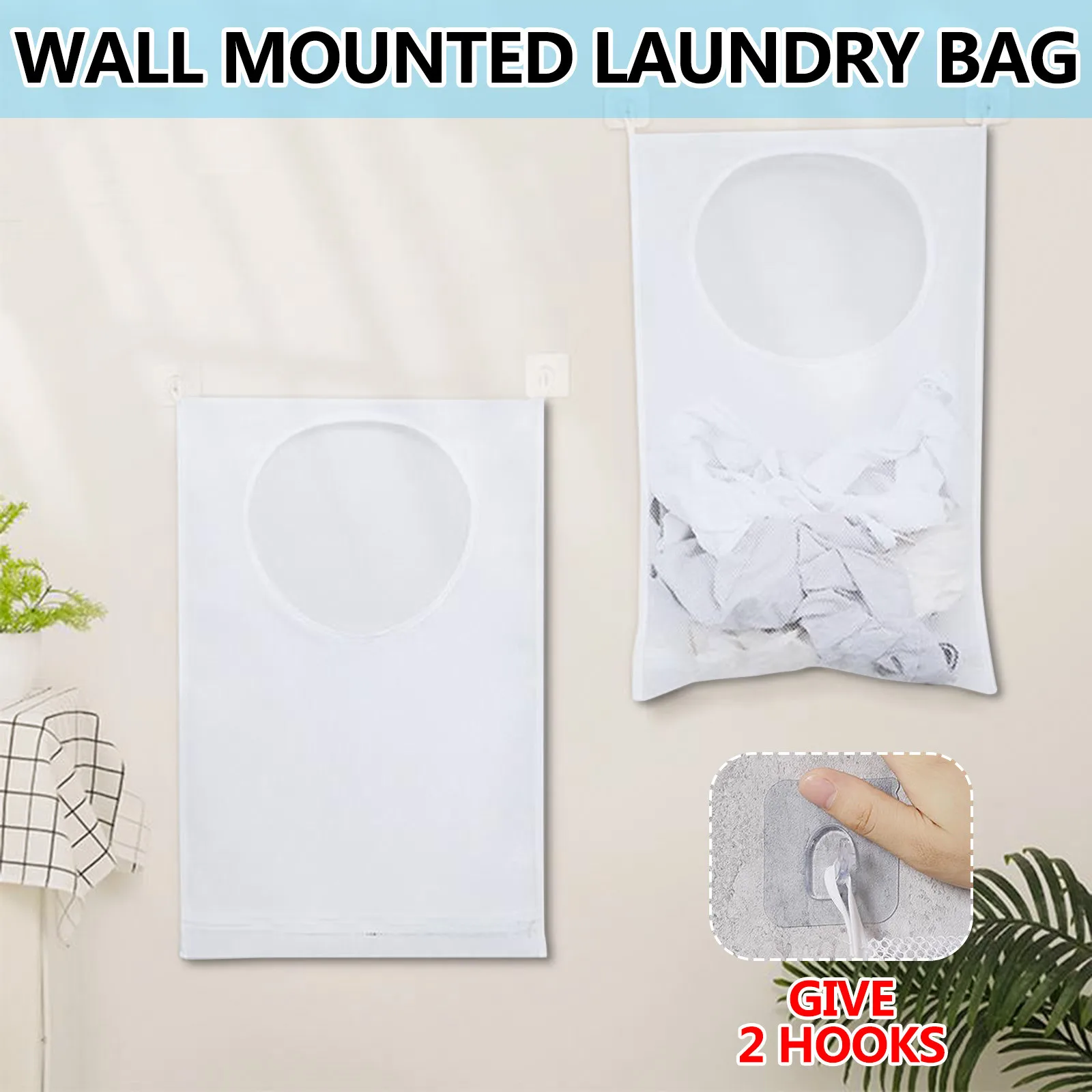 Hanging Laundry Hamper Bag With Free Adjustable Stainless Steel Door 2P Suction Cup Hooks Holding Dirty Clothes And Saving Space double laundry basket