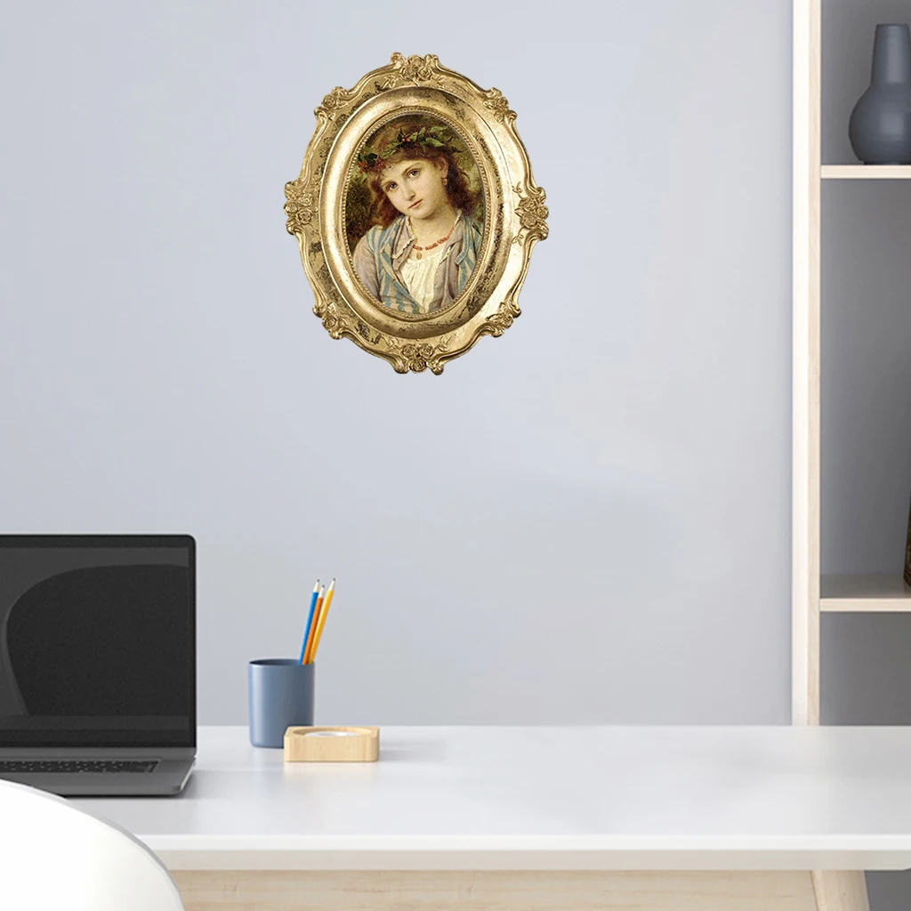 Photo Frame Decoration Classic Oval Wall Mounted Gold Carved Holder for Dining Room Bathroom Home Decor Bedroom Balcony