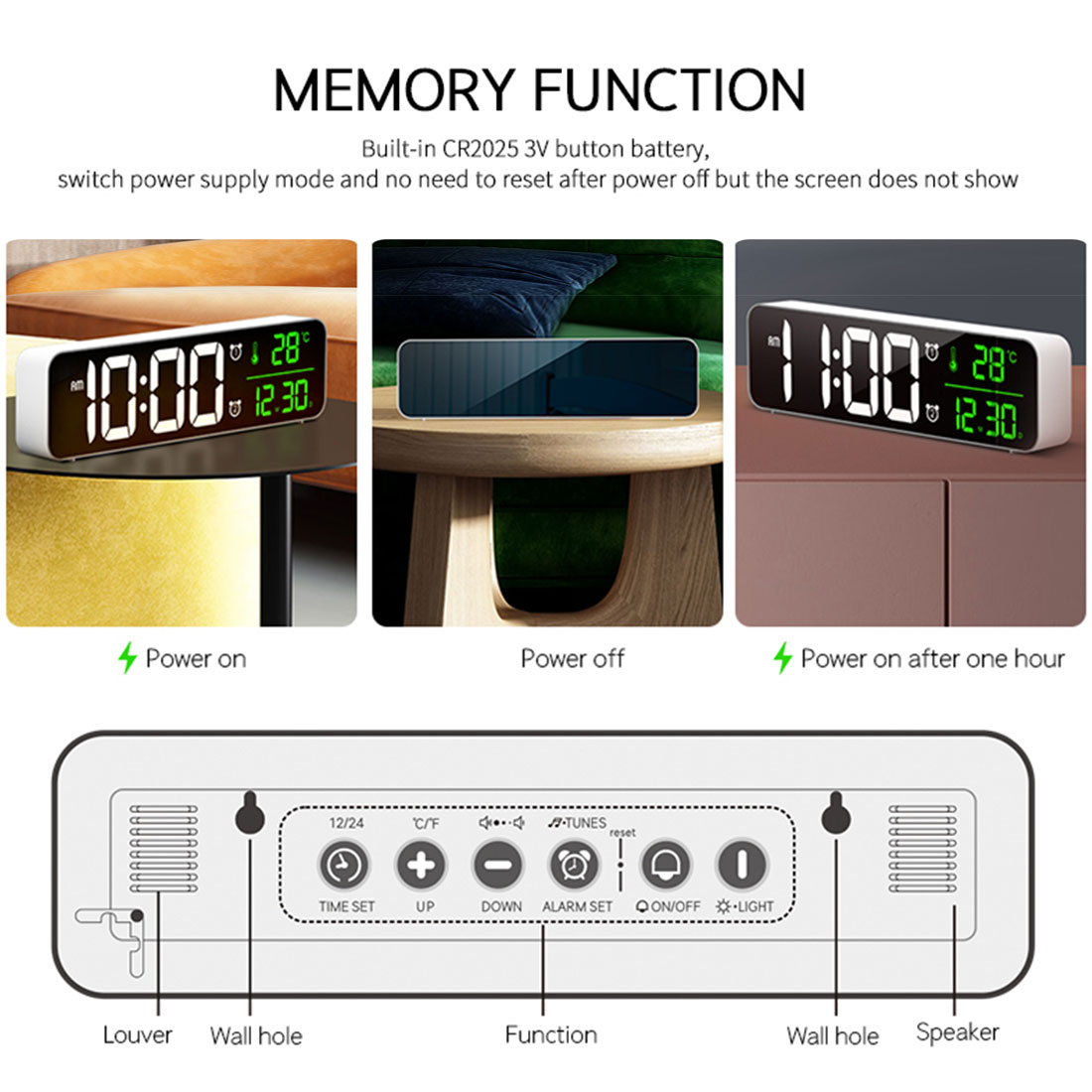 Alarm Clock Bedroomled Desk Clock With Usb Port Digital Mirror Alarm Clock For Bedrooms Snooze Function Electronic Desk Clocks Styleawhite