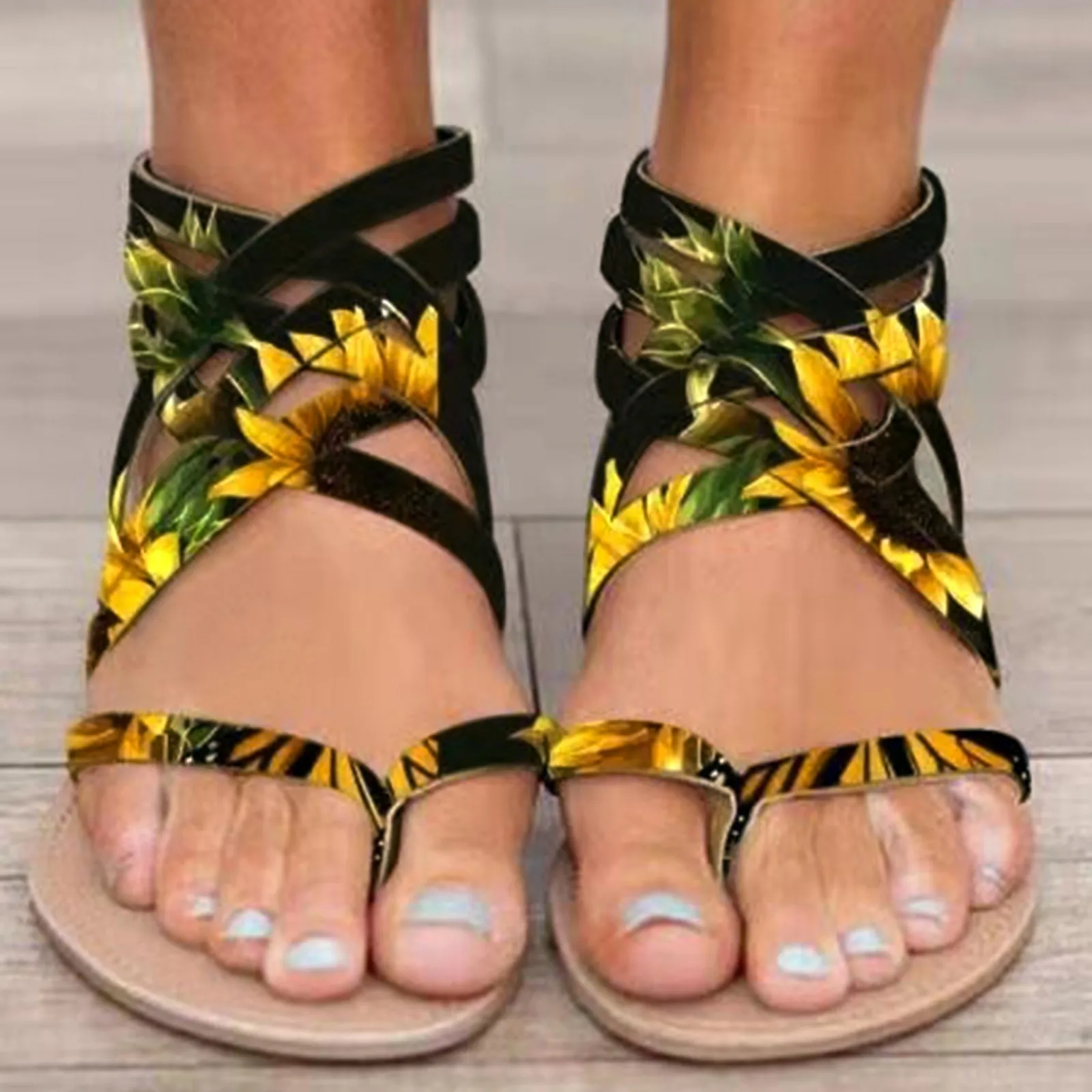 Womens Fashion Summer Sandals Beach Flip Flops Low Heel Lace-Up Tassel Shoes US 