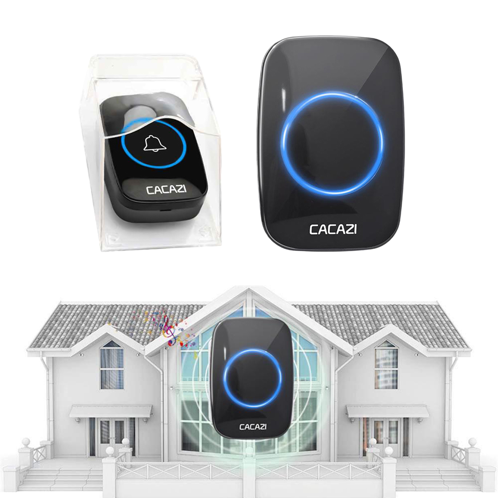 Mini Wireless Doorbell & Chime Long Range 5 Volumes Elderly Pager For Home