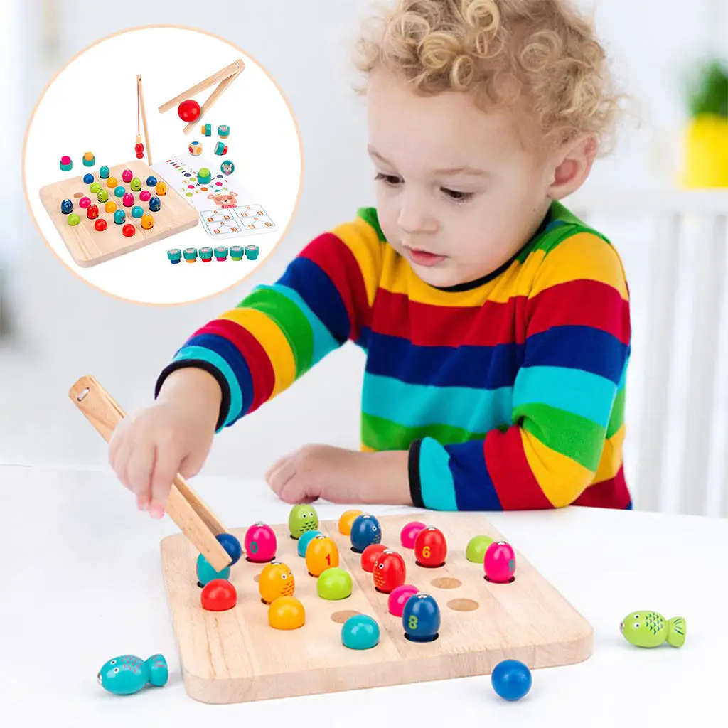 4 in 1 Kids Wooden Toys Puzzle Board Game Memory Chess Clip Beads Games