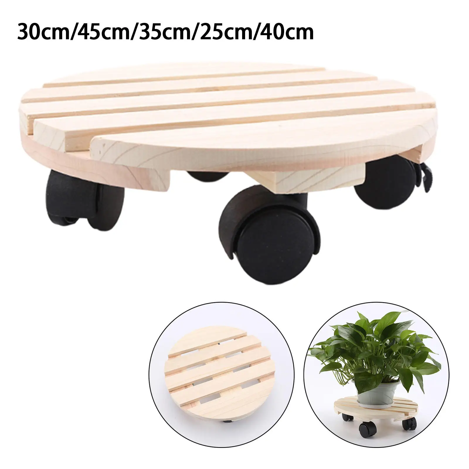 olling Wooden Planter Caddy Potted Plant Stand With Wheel Round Flower Pot Rack Indoor Outdoor Planter Trolley Roller Tray