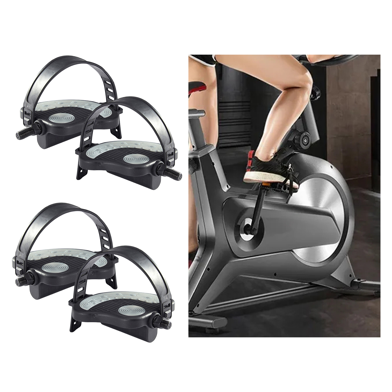1 Pair Exercise Bike Pedals with Adjustable Straps Non Slip Home Gym Fitness Bike Indoor Platform Pedals Parts