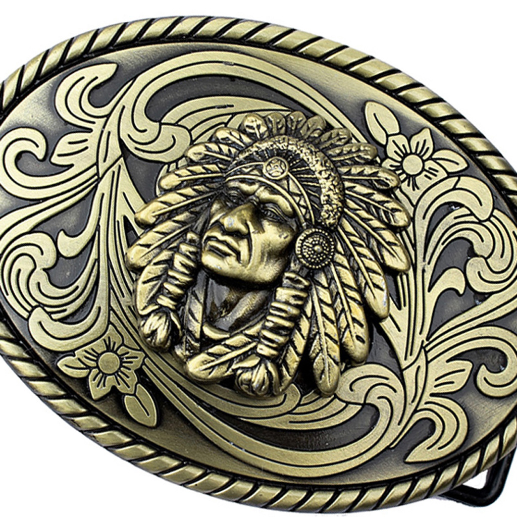 Retro Western Cowboy Bronze Metal Buckle Indian Pharaoh Pattern Belt Buckle