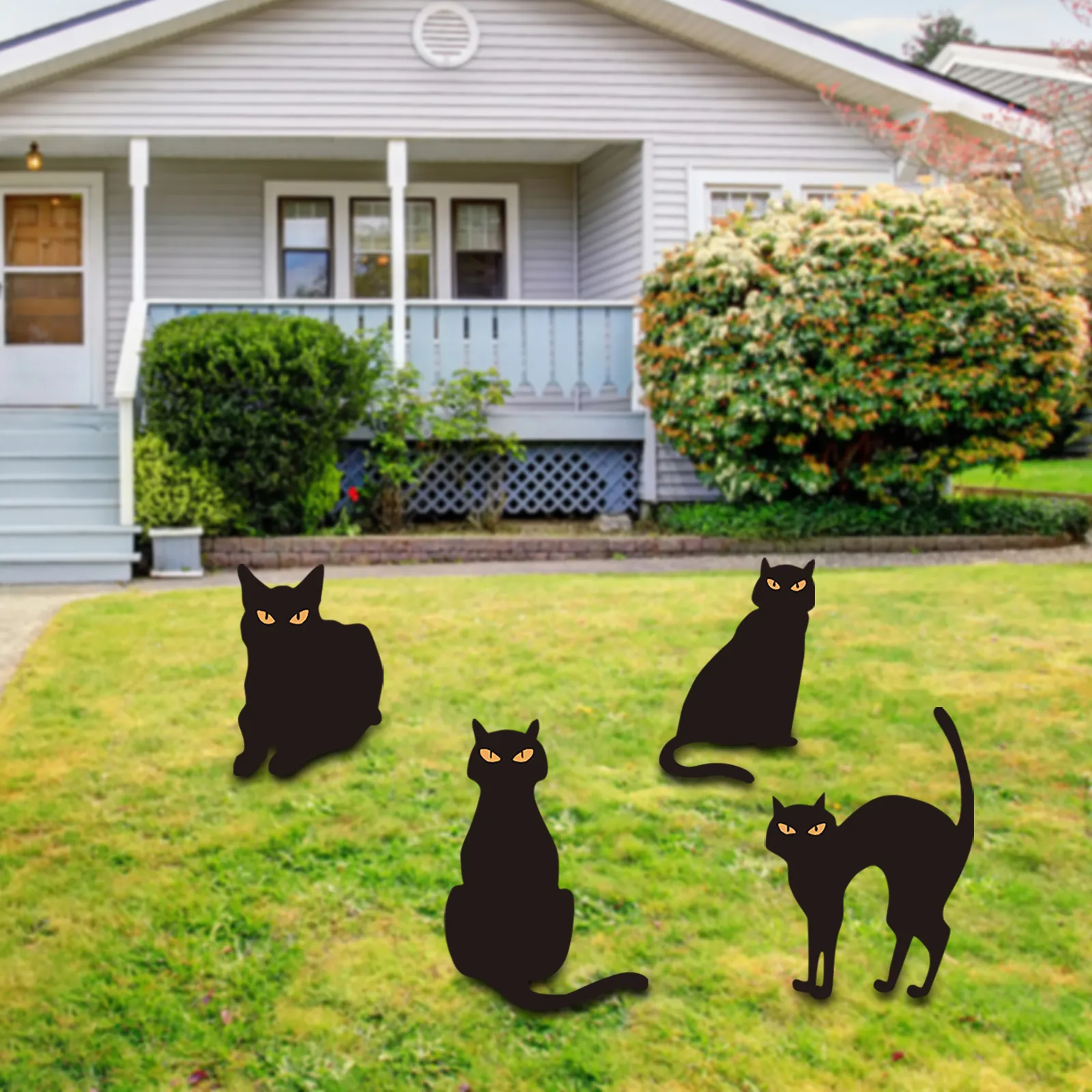 6 Pieces Garden Scare Cats with Reflective Eyes Black Silhouette Cat Yard Sign with Stake Animal Stake Decorative Garden Stake Halloween Decoration Outdoor for Garden Yard Backyard Lawn Decoration 