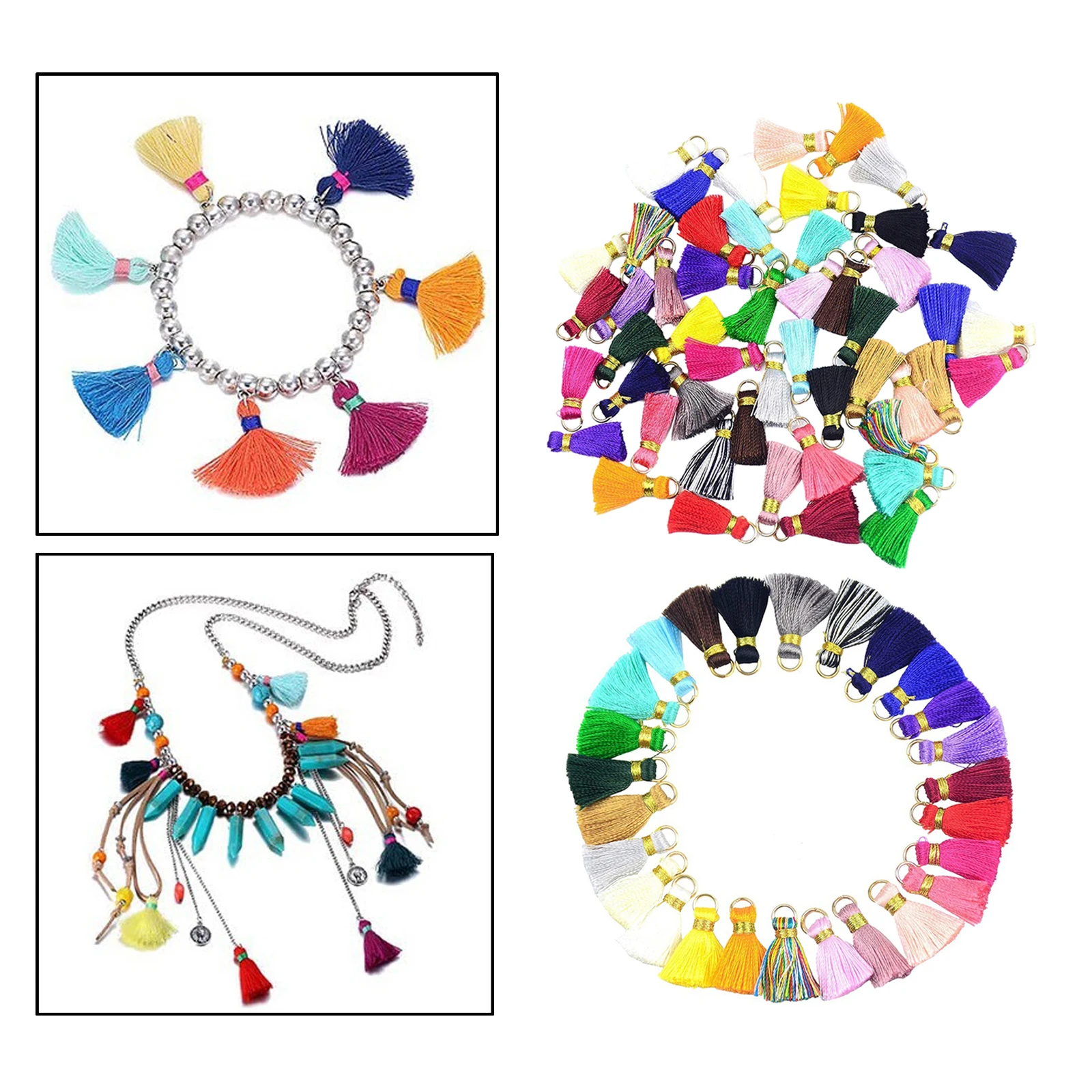 Tassel Pendants 100 Pieces Mixed Color Key Chains Tassel for DIY Woman