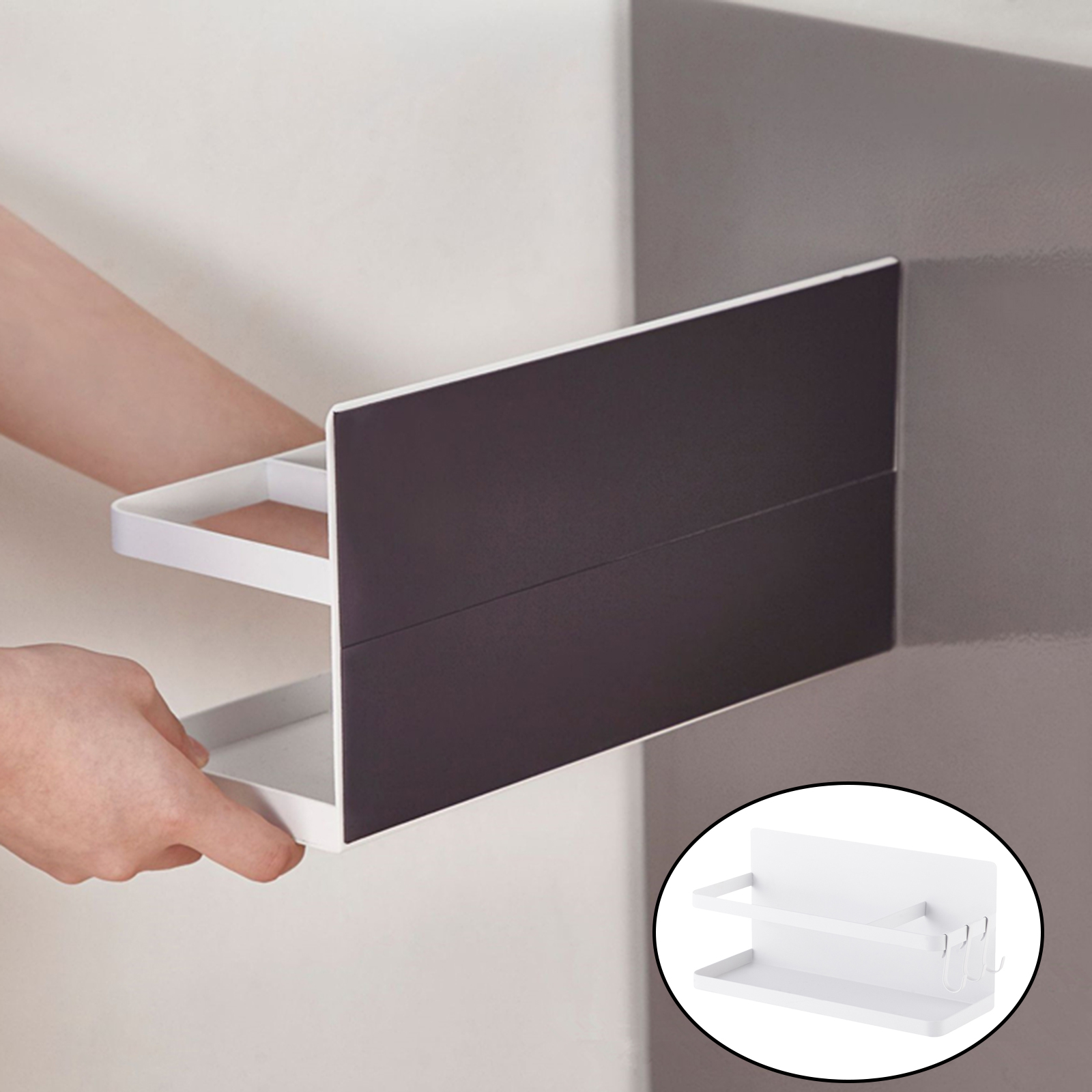 Multifunction Fridge Magnetic Spice Rack Holder with 3 Hook Kitchen Pepper Small  Storage Punch Free Space Saving