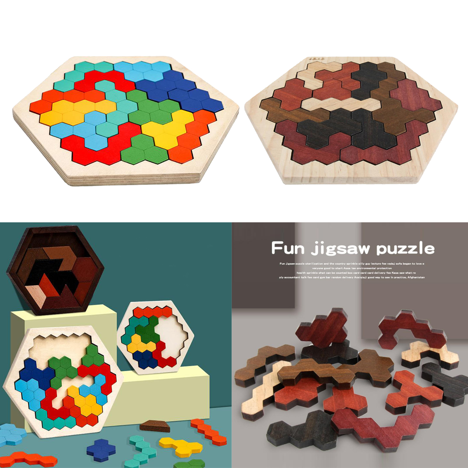 Wooden Hexagon Tangram Puzzle Chinese Classic 3D Puzzle Brain Teasers Portable Pre- Game Toys Gift
