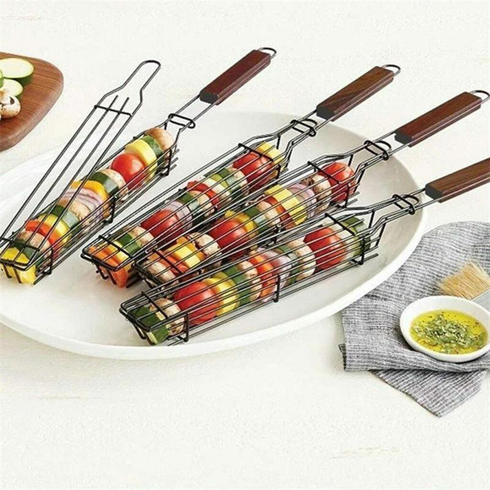 Nonstick Kabob Grilling Basket for Grilling Veggies Vegetables Barbecue Shish Kabobs BBQ Meat Onion Fish Chicken